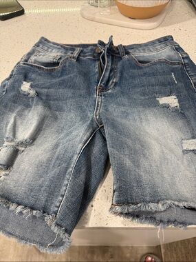 Grace & Lace Distressed Light Blue Denim Jean Shorts